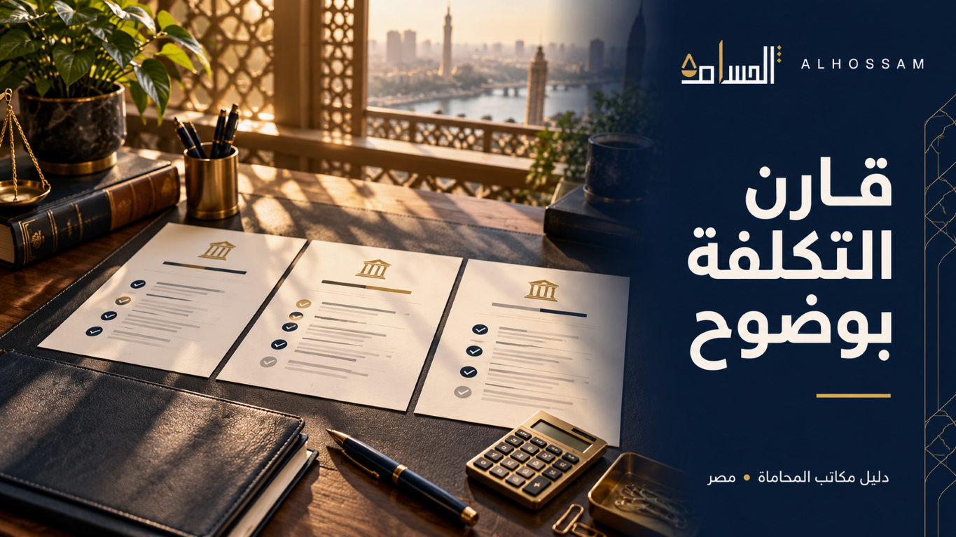 Legal software cost comparison documents in a Cairo office