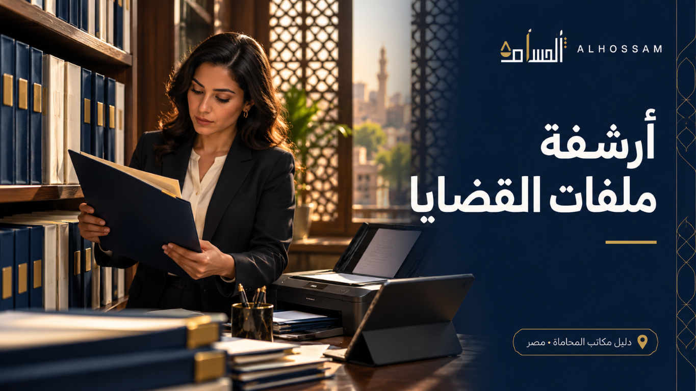 محامية تراجع مستندات أمام رفوف أرشيف القضايا
