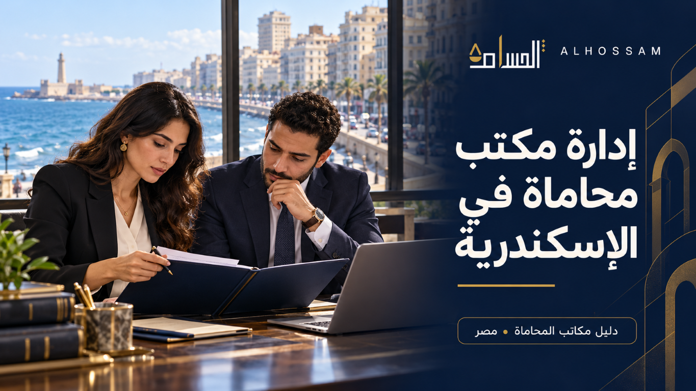 فريق قانوني يراجع ملفات مكتب محاماة بالإسكندرية